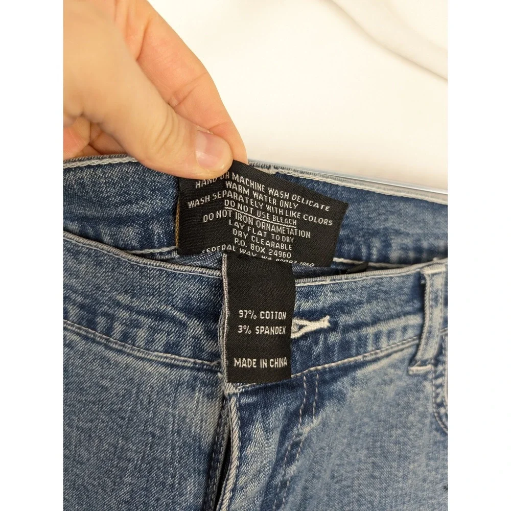 Vintage Y2K Christine Alexander Floral Crystal Embellished Denim Jeans Size 14 - Picture 7 of 9